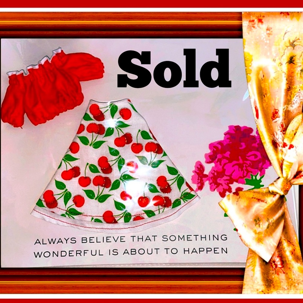 SOLD - Custom skirt and top - CHERRIES! Fits modern Barbies